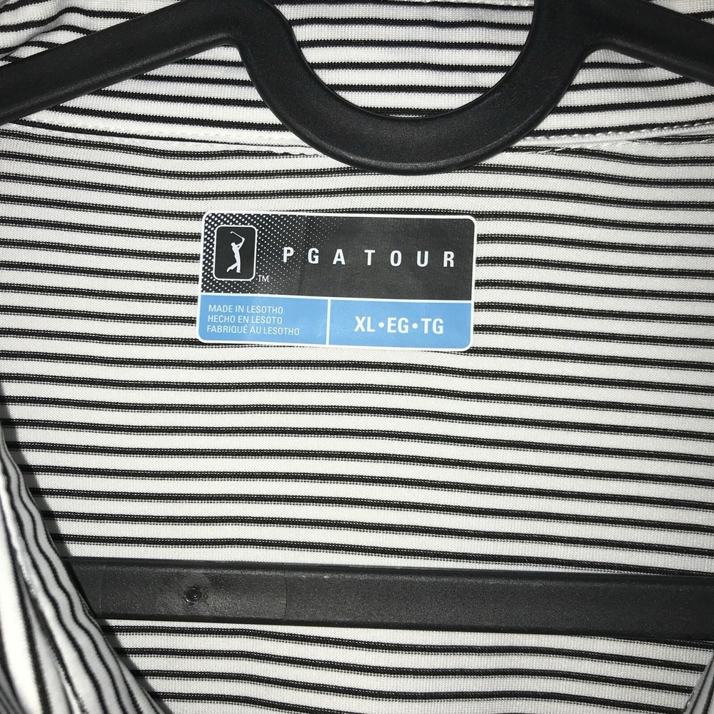 PGA Tour White Black Stripe‎ Breathable Golf Shirt XL Cruise Wear
